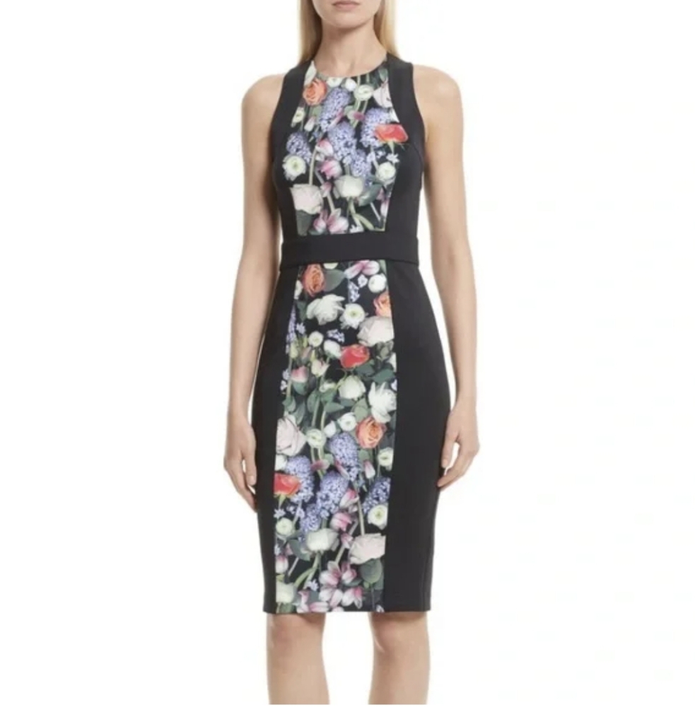 Ted Baker London Akva Kensington Floral Black Body-Con Dress Size 2 US 6